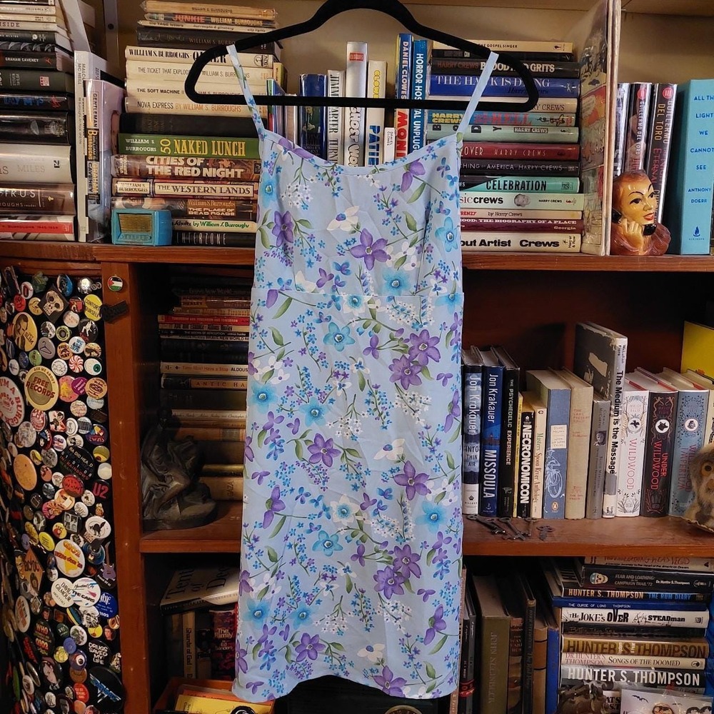 Vintage Y2K No Boundaries Blue Purple Floral Tie Back Spaghetti Strap Dress M